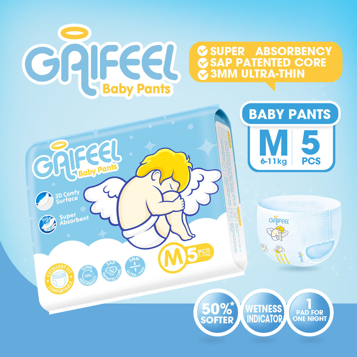 GAIFEEL MINI Baby Diaper Tape Newborn Baby Diapers Baby Pants Disposable for Baby M L XL XXL XXXL