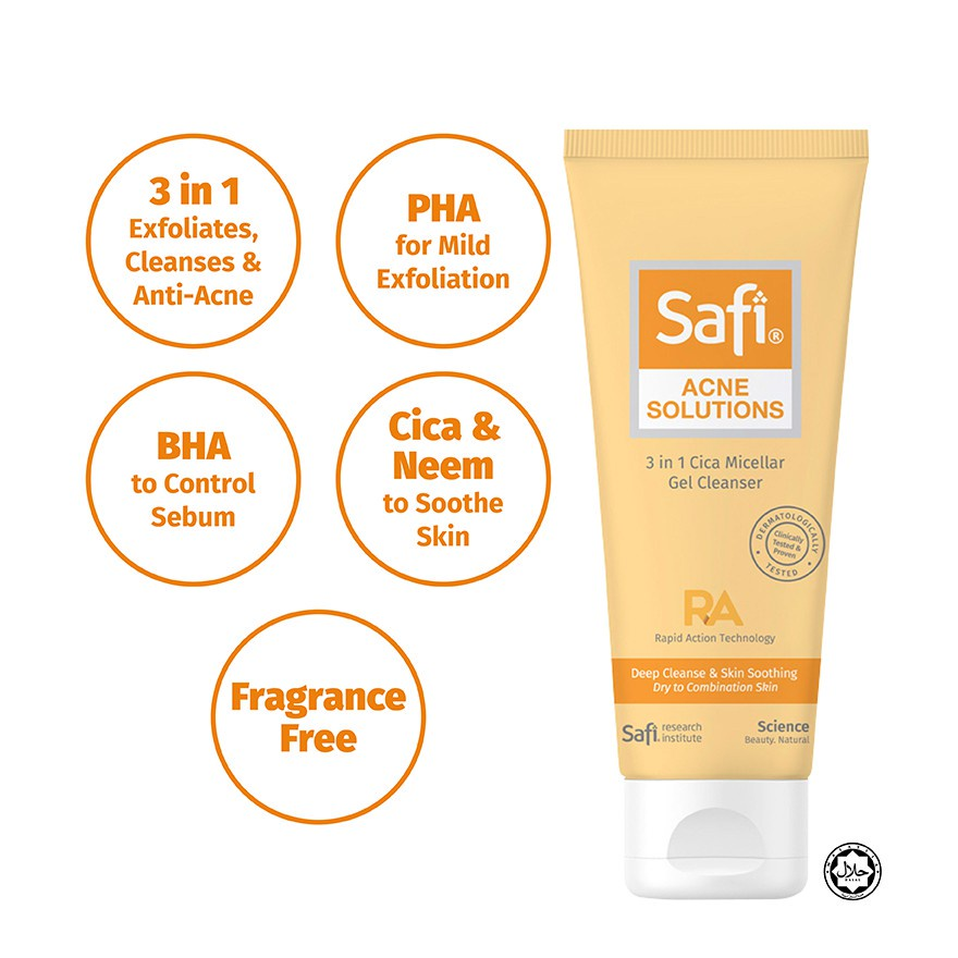 Safi Acne Solutions 3 dalam 1 Cica Micellar Gel Cleanser