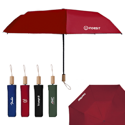 21'' 3 Fold Umbrella with Wooden Handle