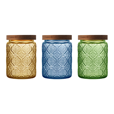 COLOUR Wooden Lid Glass Canister - 700ml