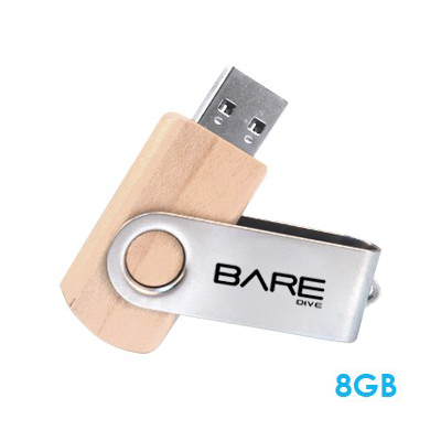 Metal Swivel Wooden USB Flash Drive - 8GB