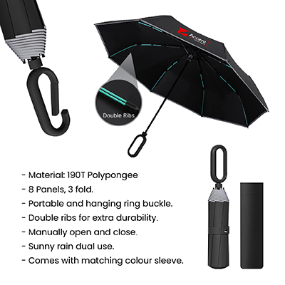 21" DUO Double Ribs 8 Panel Coated Foldable Umbrella