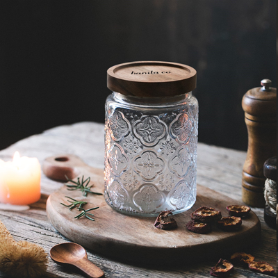 Wooden Lid Glass Canister - 700ml