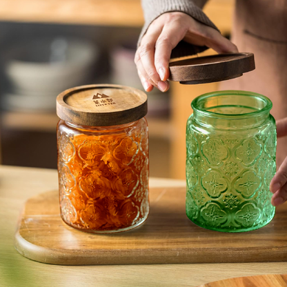 COLOUR Wooden Lid Glass Canister - 700ml