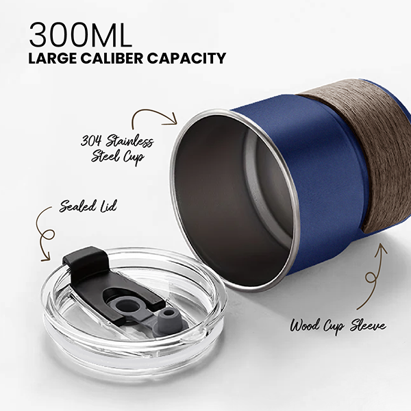 ZEN Stainless Steel Tumbler with Wooden Holder - 300ml