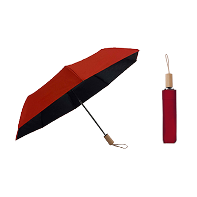 21'' 3 Fold Black Coated Umbrella with Wooden Handle