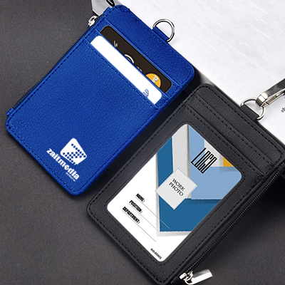 PU ID Holder with Open Zippered Wallet