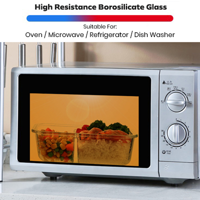 High Borosilicate Glass Lunch 2 Compartment - 1040ml