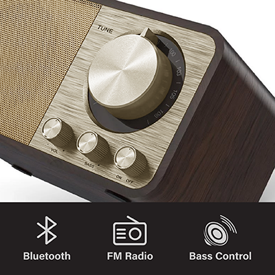 Retro Wooden Bluetooth Speaker with FM Radio – 1800mAh