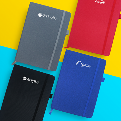 PU Fabric Hard Cover A5 Notebook with Pen Loop