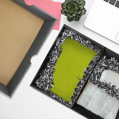 Grey Gift Box 2 Compartment with Shredded Paper- L Size