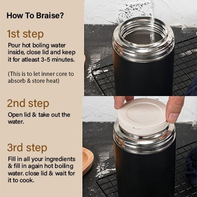 Stainless Steel Braised Thermos with Spoon - 600ml