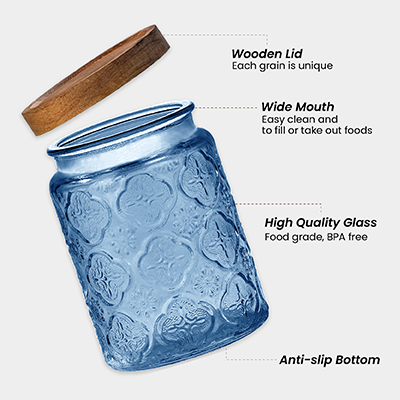 COLOUR Wooden Lid Glass Canister - 700ml