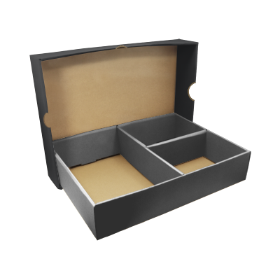 Black Gift Box 3 Compartment with Shredded Paper- M Size