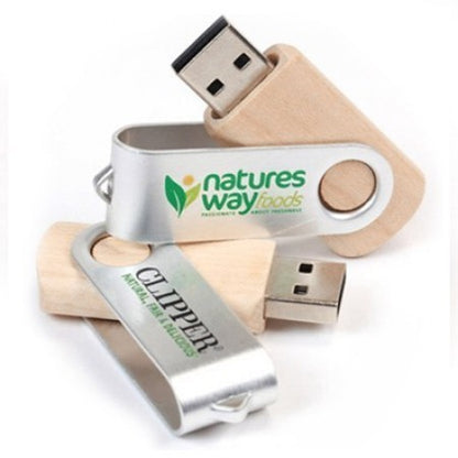 Metal Swivel Wooden USB Flash Drive - 8GB