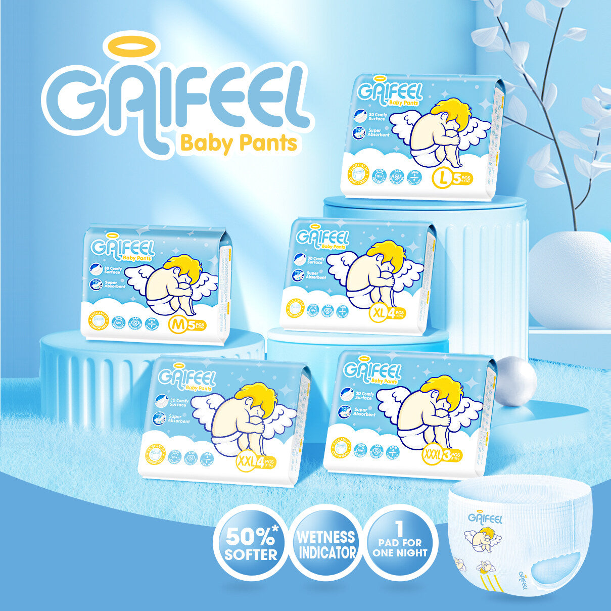 GAIFEEL MINI Baby Diaper Tape Newborn Baby Diapers Baby Pants Disposable for Baby M L XL XXL XXXL