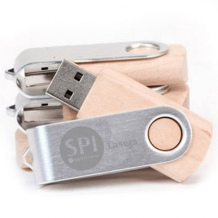 Metal Swivel Wooden USB Flash Drive - 8GB