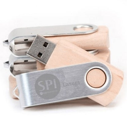 Metal Swivel Wooden USB Flash Drive - 8GB
