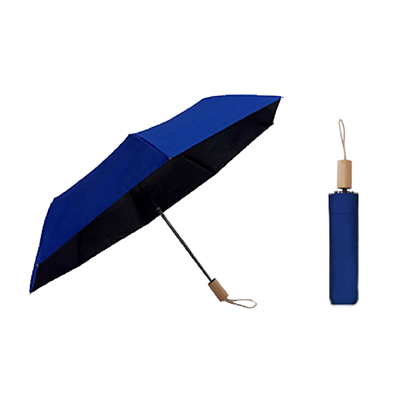 21'' 3 Fold Black Coated Umbrella with Wooden Handle