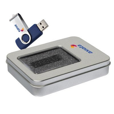 Half Window USB Metal Tin Box with White Sleeve