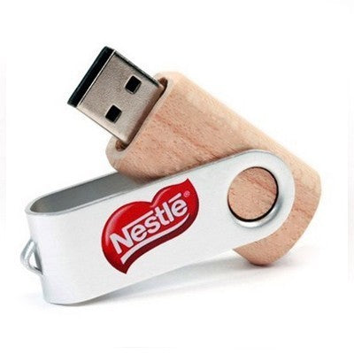 Metal Swivel Wooden USB Flash Drive - 32GB