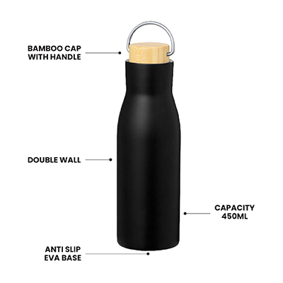 OPPA Double Wall S.Steel with Bamboo Cap Handle - 450ml