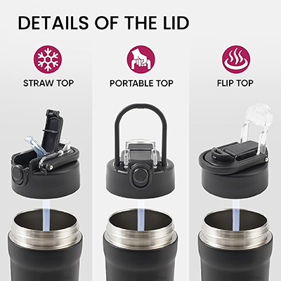 TIGO Stainless Steel Bottle with Straw Carry Handle - 680ml