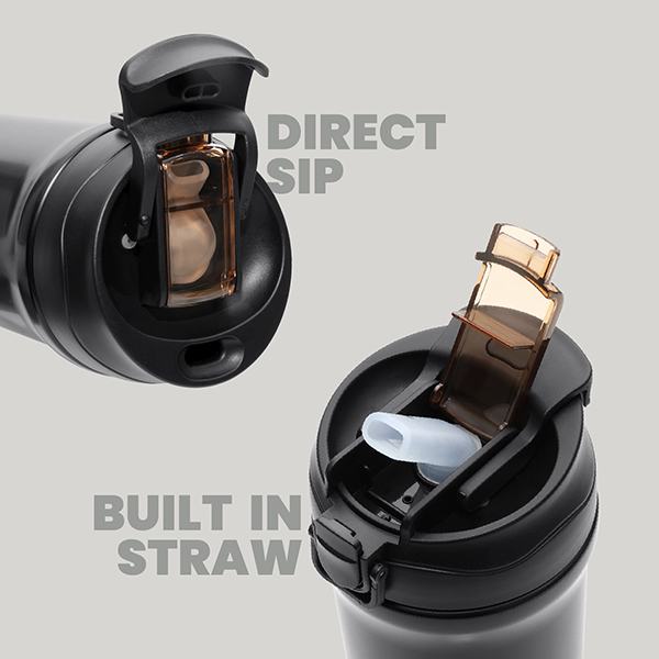 LINK Dual Lid 316 S.Steel Bottle with Straw - 600ml