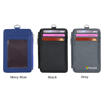 PU ID Holder with Open Zippered Wallet