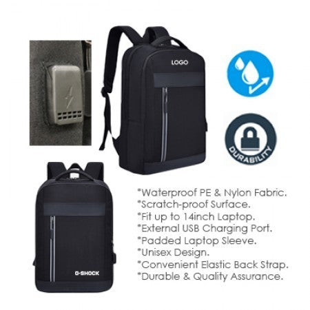 15.6" Travel PU Laptop Backpack with USB Port