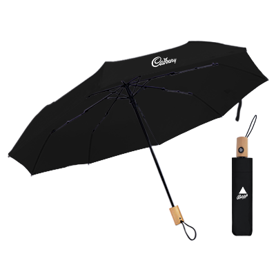 21'' Auto Open-Close 3 Fold Umbrella with Wooden Handle
