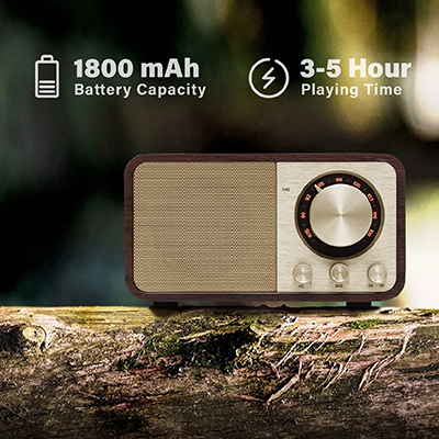 Retro Wooden Bluetooth Speaker with FM Radio – 1800mAh