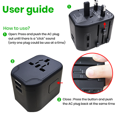 INNOV Travel Adapter 2 Type-C + 2 USB Smart Charger