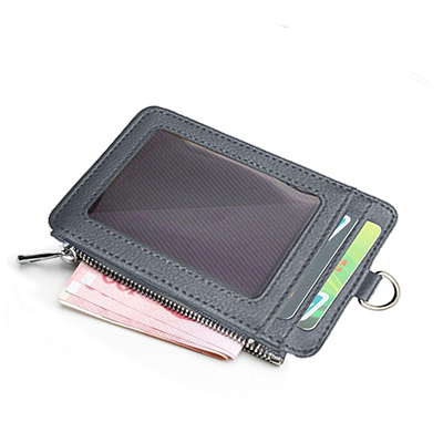 PU ID Holder with Open Zippered Wallet