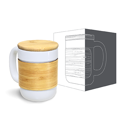 STONEWARE Ceramic Mug with Bamboo Sleeve Lid - 430ml