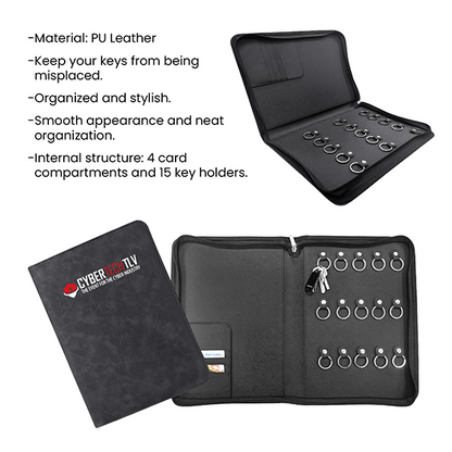 Zippered 15 Key Leather Organizer with Cards Holder
