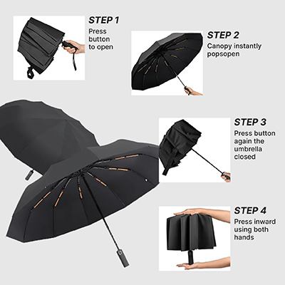 XIXILIA 23" Auto-Open 12 Panel Double Ribs Umbrella