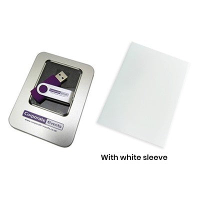 Half Window USB Metal Tin Box with White Sleeve