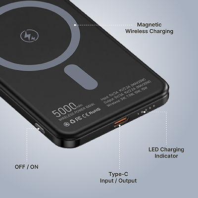 SLIM Magnetic 15W Wireless Power Bank - 5000mAh