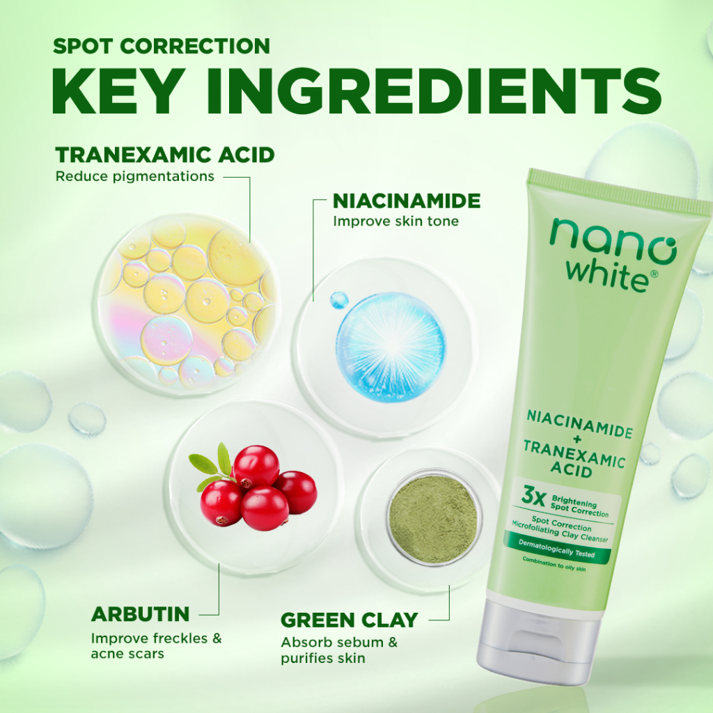 Pembersih Tanah Liat Mikrofoliating Pembetulan Bintik Nanowhite 100ml