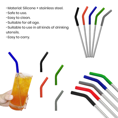 8mm Stainless-Steel Straw with Curved Silicon Tip