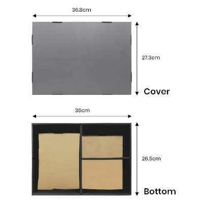 Grey Gift Box 3 Compartment with Shredded Paper- L Size