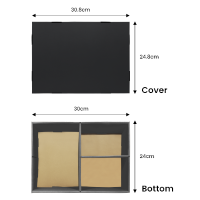 Black Gift Box 3 Compartment with Shredded Paper- M Size