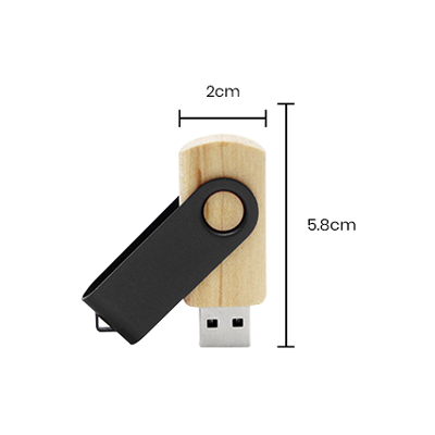 Metal Swivel Black Wooden USB Flash Drive – 16GB