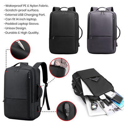 NERO 2 Way Travel Laptop Backpack with USB Port