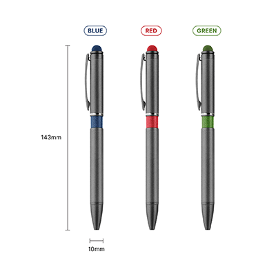 Color Tone Press Action Metal Ball Pen with Stylus