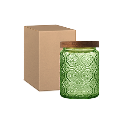 COLOUR Wooden Lid Glass Canister - 700ml