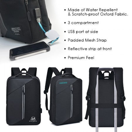 15.6" Casual PU Laptop Backpack With USB Port