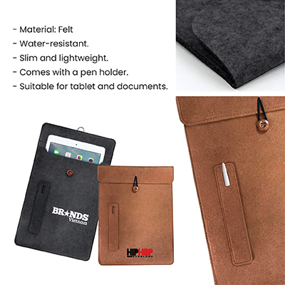 15.4″ Felt Tablet Document Sleeve with Pen Holder