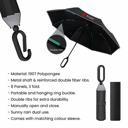 21" DUO Double Ribs 8 Panel Coated Foldable Umbrella